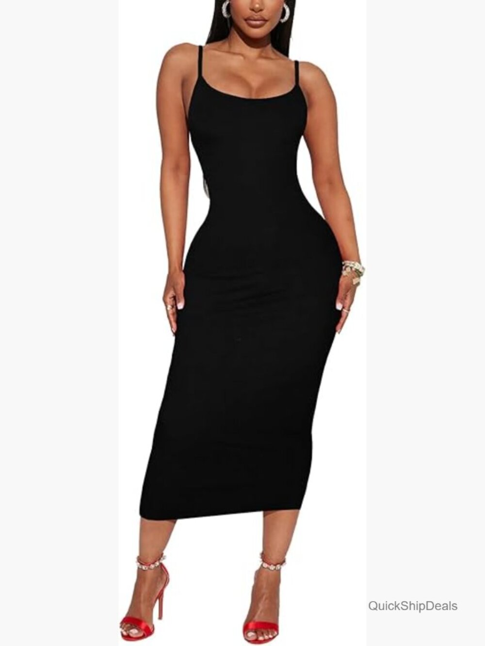 Midi Bodycon Tight Dress Spaghetti Strap Club Party Fitted Slip Dresses